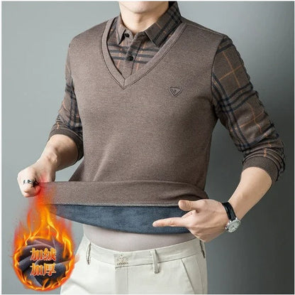 Men’s Long Sleeve Winter Wool Shirt with Lapel